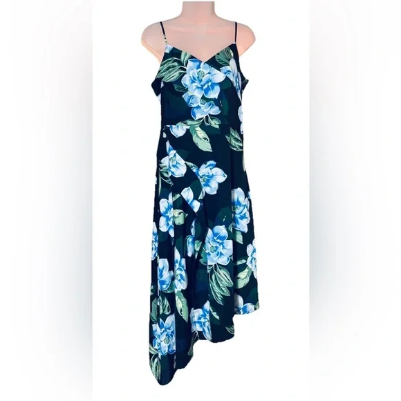 Banana Republic Floral Tropical Asymmetrical Faux Wrap Midi Dress Size 6 - Picture 1 of 12